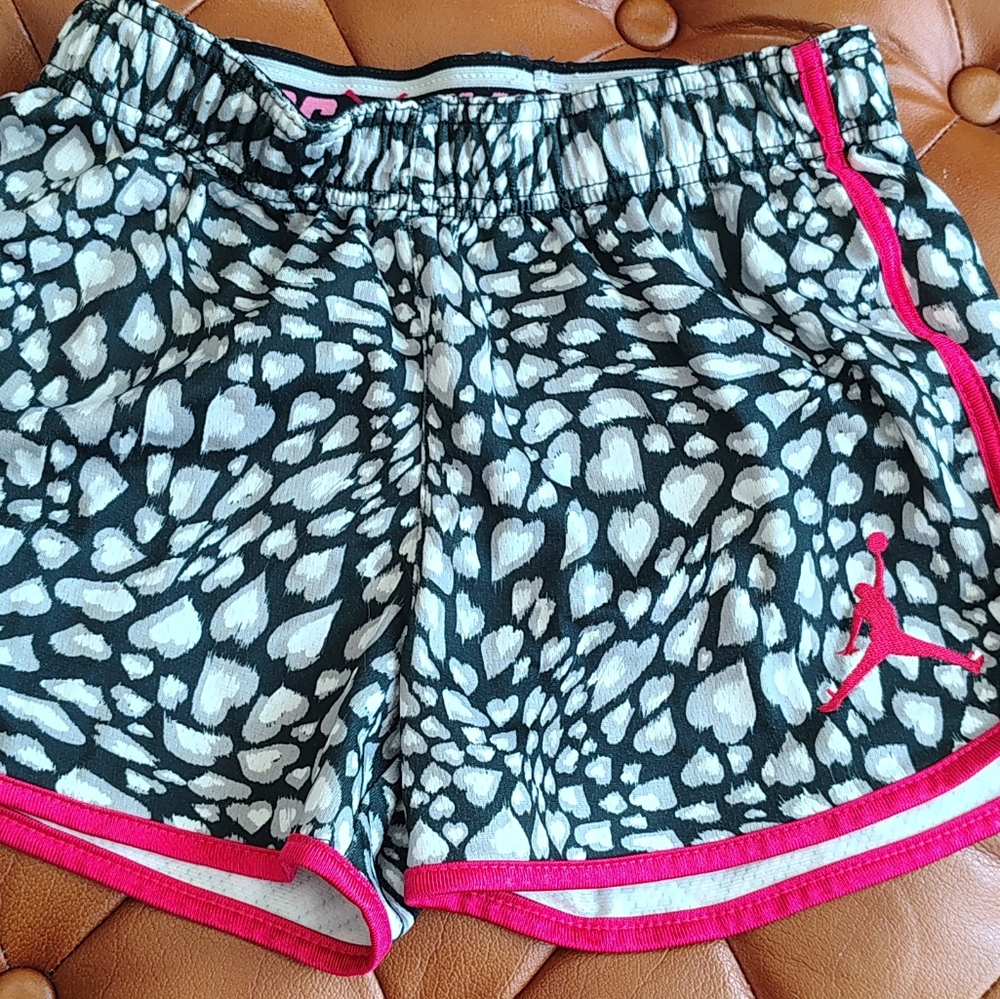 Jordan Black and White Patterned Kids Shorts with Pink Trim